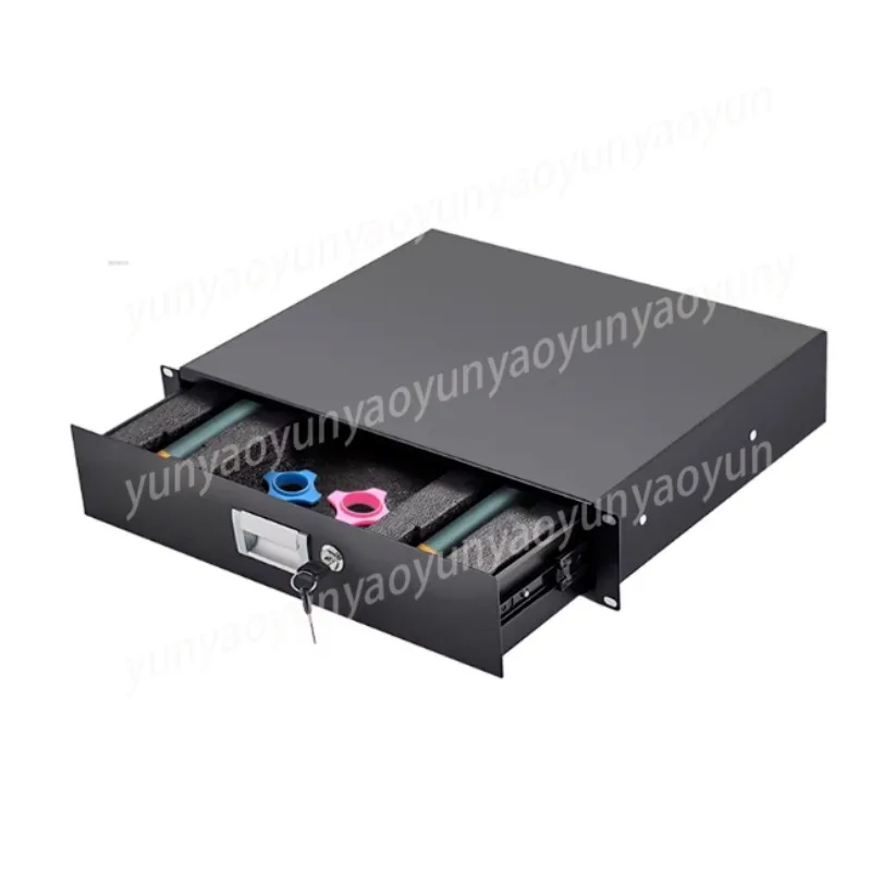 19 Inch 2U Metal Lockable Rack Drawer Shockproof Protection Foam Storage Box for Wireless Microphone Audio Stage Equipment