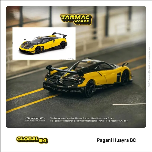 Tarmac Works TW 1:64 Pagani Huayra BC yellow alloy car model