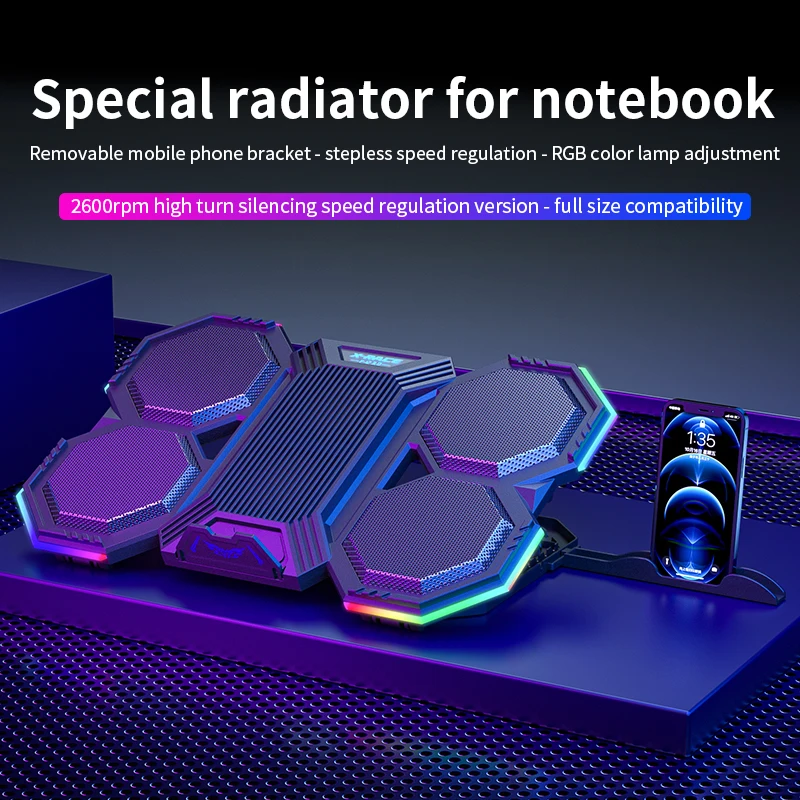 New Notebook Radiator Air cooler laptop Stand with 6 fans Computer cooler Fan Base mute Suitable for 12-21 inche cooling pad