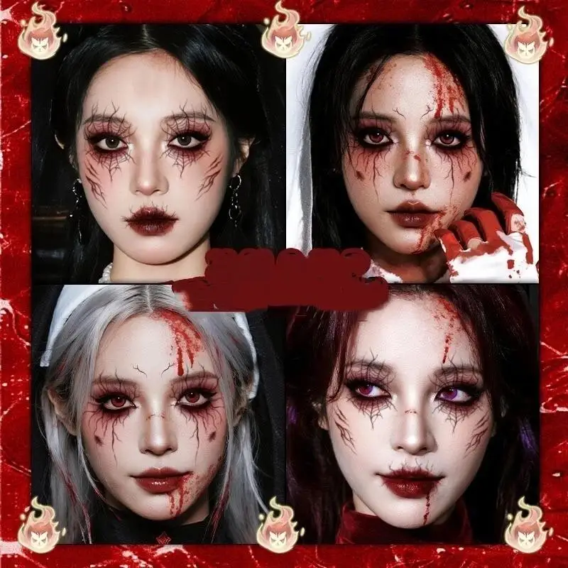 1/4 Sheets Halloween Party Body Art Vein Design Fake Tattoo Vascular Tattoo Stickers For Women Men Eyebrow Face Makeup