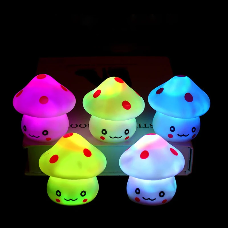 Cartoon Cute Expression Mushroom Glowing Toy Children's Colourful LED Night Light Home Decoration Ornaments Funny Birthday Gift