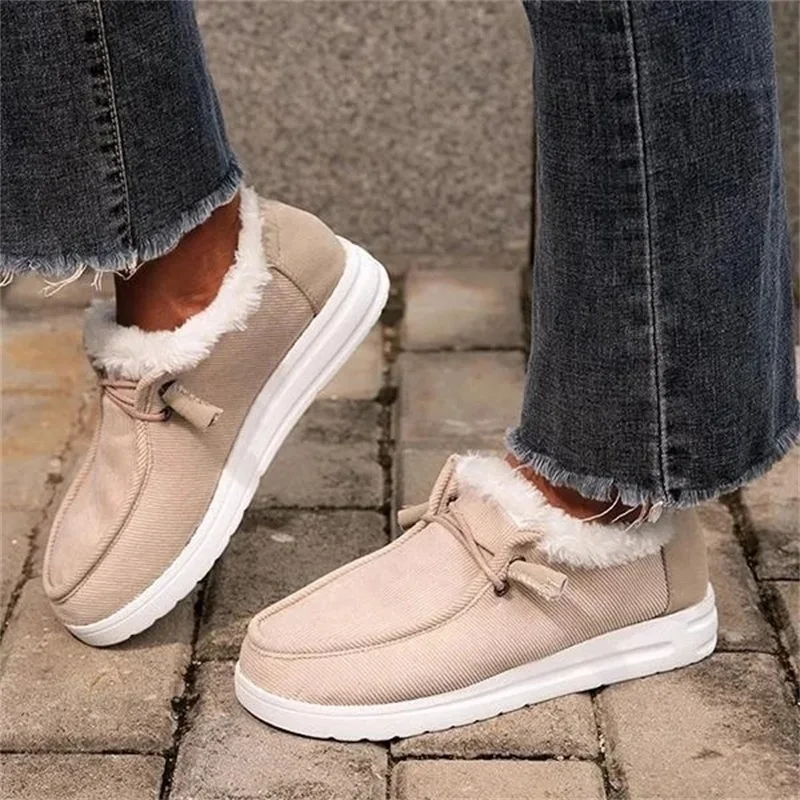 Women's Winter Boots 2022 Warm Plush Velvet Ankle Snow Boots Lace Up Soft Winter Sneakers Comfortable Cotton Shoes for Women