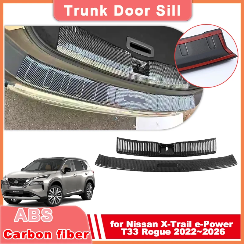 

Накладка на порог багажника для Nissan X-Trail e-Power T33 Rogue 2022~2026, защитная накладка из АБС-пластика под карбон, аксессуары