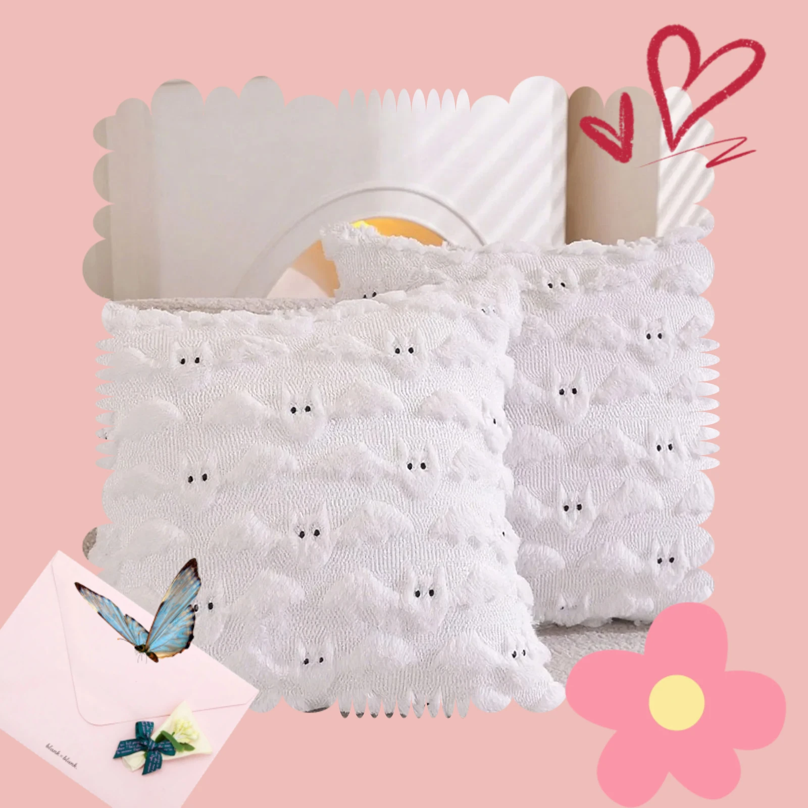 

White Halloween Bat Plush Square Pillowcase Home Decor Room Bedroom Living Room Sofa Coreless Comfortable Cushion Covers