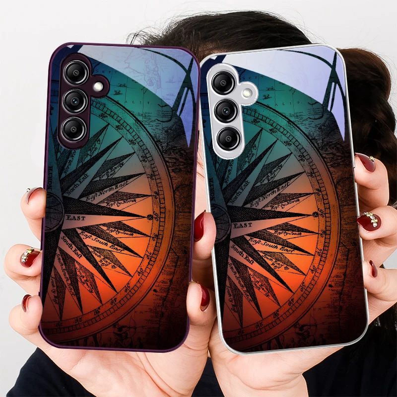 

World Orientation Blue For Samsung Galaxy A01 02 03 Core A04 A14 4G A13 54 34 31 20 25 23 22 5G S21 Ultra S20 Glass Phone Case