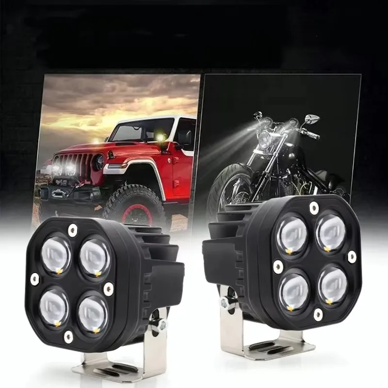 2pcs 3-Inch Dual Color Amber LED Pods 40W High Power Off-Road Driving Lights 12-80V LED Cubes Fog Lamp Spotlight for Motorcycles