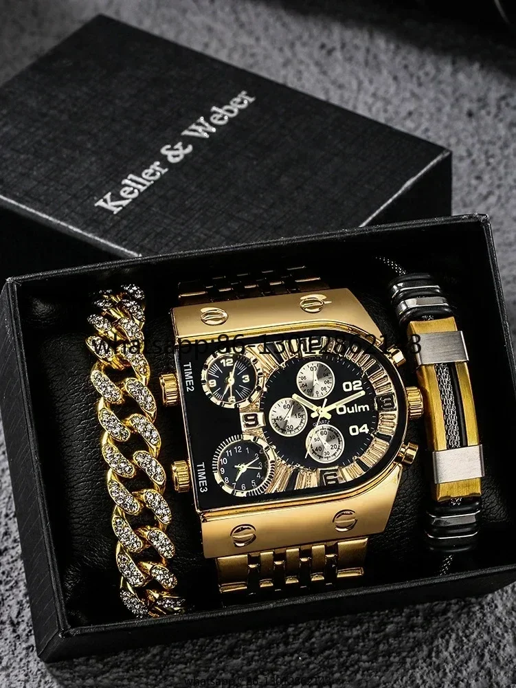 

Новый комплект, светящиеся мужские часы с большим циферблатом и несколькими часовыми поясами