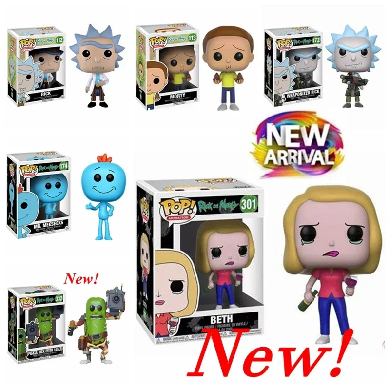 NEW Funko pop Rick #112 Morty #113 Mr.Meeseeks #174 Beth #301 Pickle Rick #332 Vinyl Dolls Cartoon Figure Model for Gift Toys