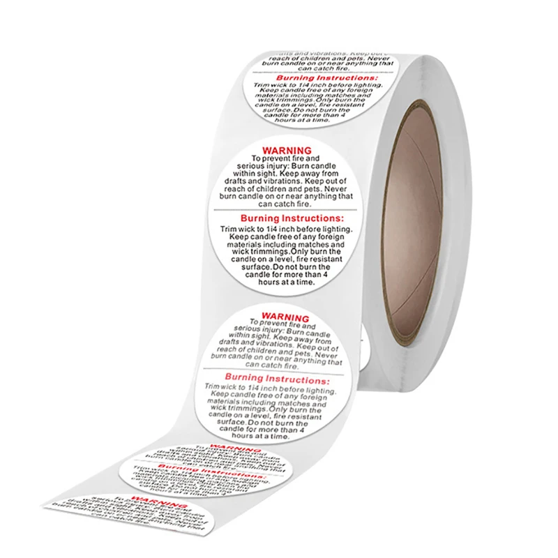 500pcs/roll Candle Warning Label Candle Jar Container Stickers Waterproof Label