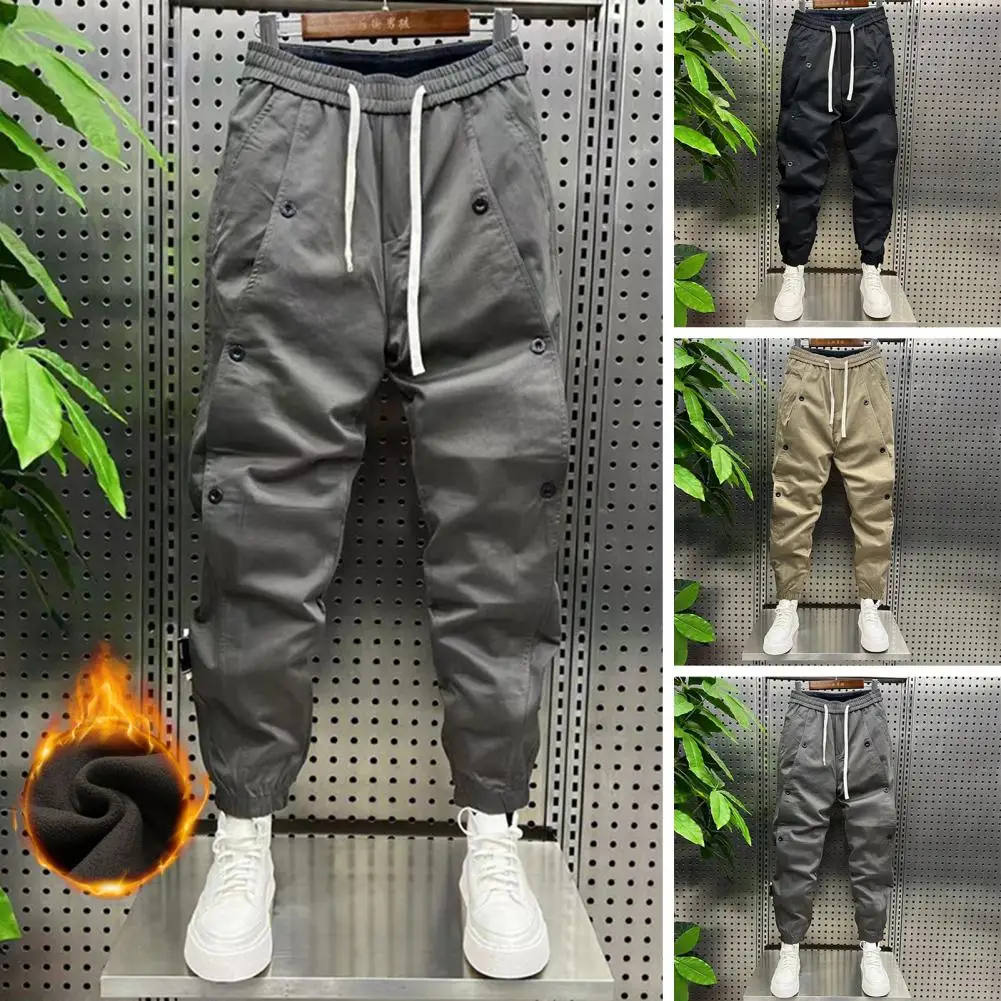 

Men Autumn Winter Casual Pants With Pockets Elastic Waist Ankle Length Sweatpants Sports Trousers