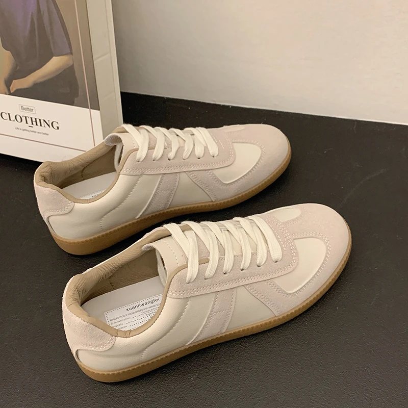 Luxury Women's Sneakers 2024 New Genuine Leather Ladies Moral Training Shoes Casual Spring Flat Shoes Women Zapatillas De Mujer