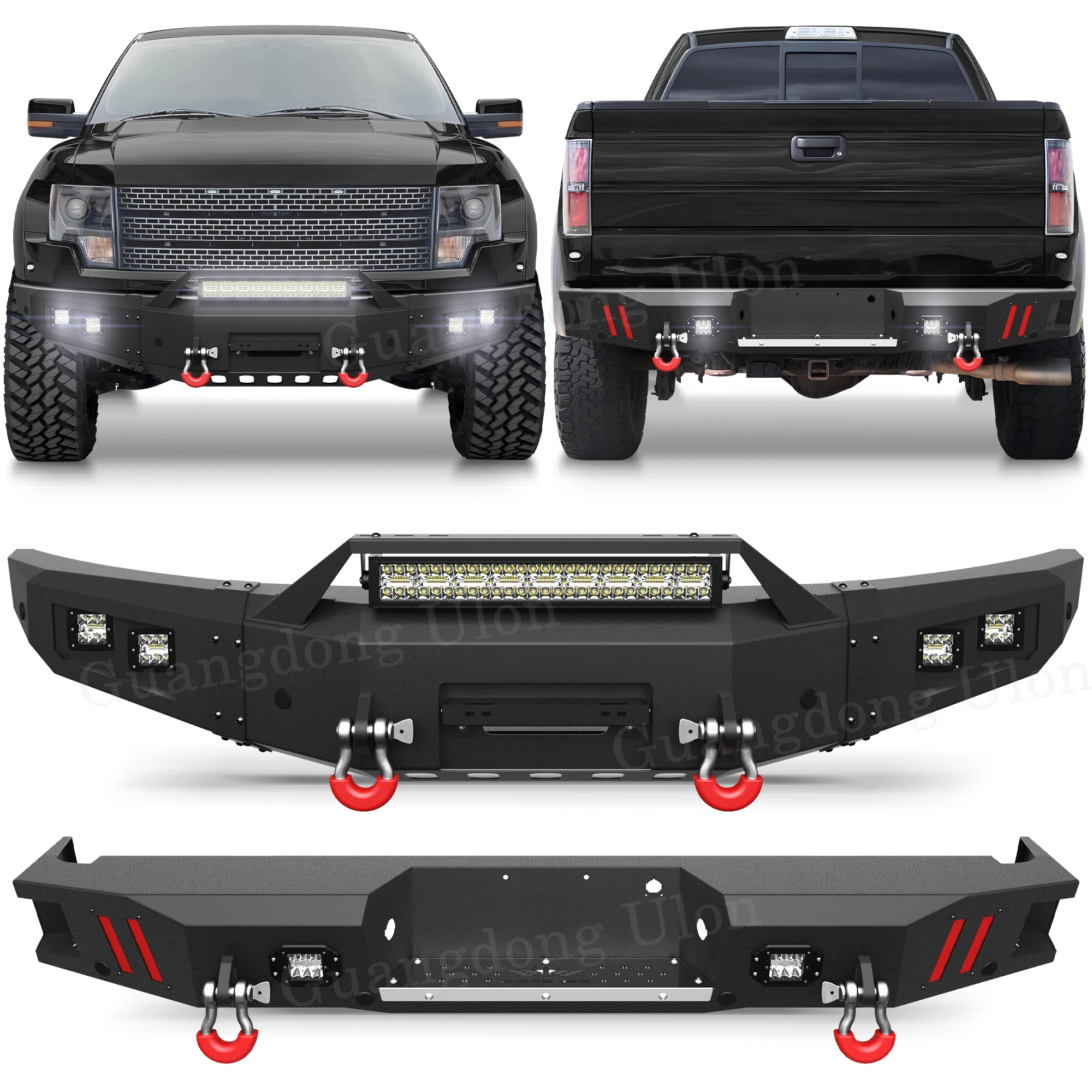 Parachoques Todoterreno de Ancho Completo para Camionetas Ford F150 SVT Raptor 2010-2014 con Placa para Cabrestante, Anillos en D y Soporte para Matrícula