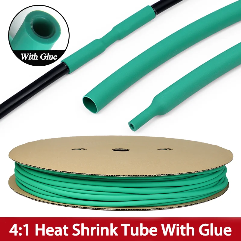 

4:1 Green 8mm 12mm 16mm Heat Shrink Tube With Glue Inside Dual Wall Thermoretractile Tube ﻿Cable Shrink Wrap Protector Sleeving