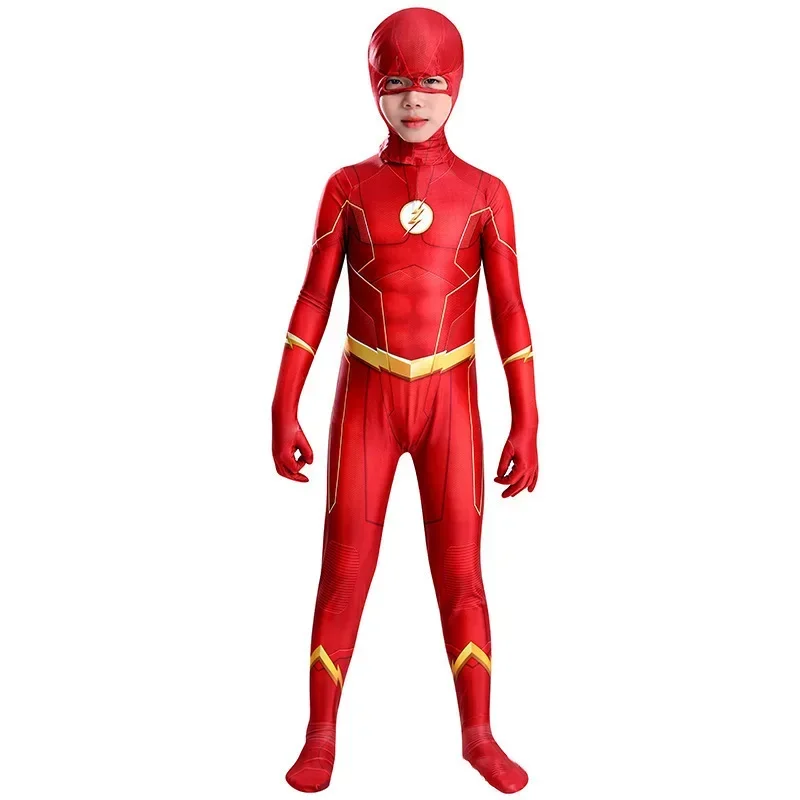 Festa Carnaval Fantasia Vestido com Chapelaria e Conjuntos De Máscara, Flash Man Fantasia Cosplay para Meninos