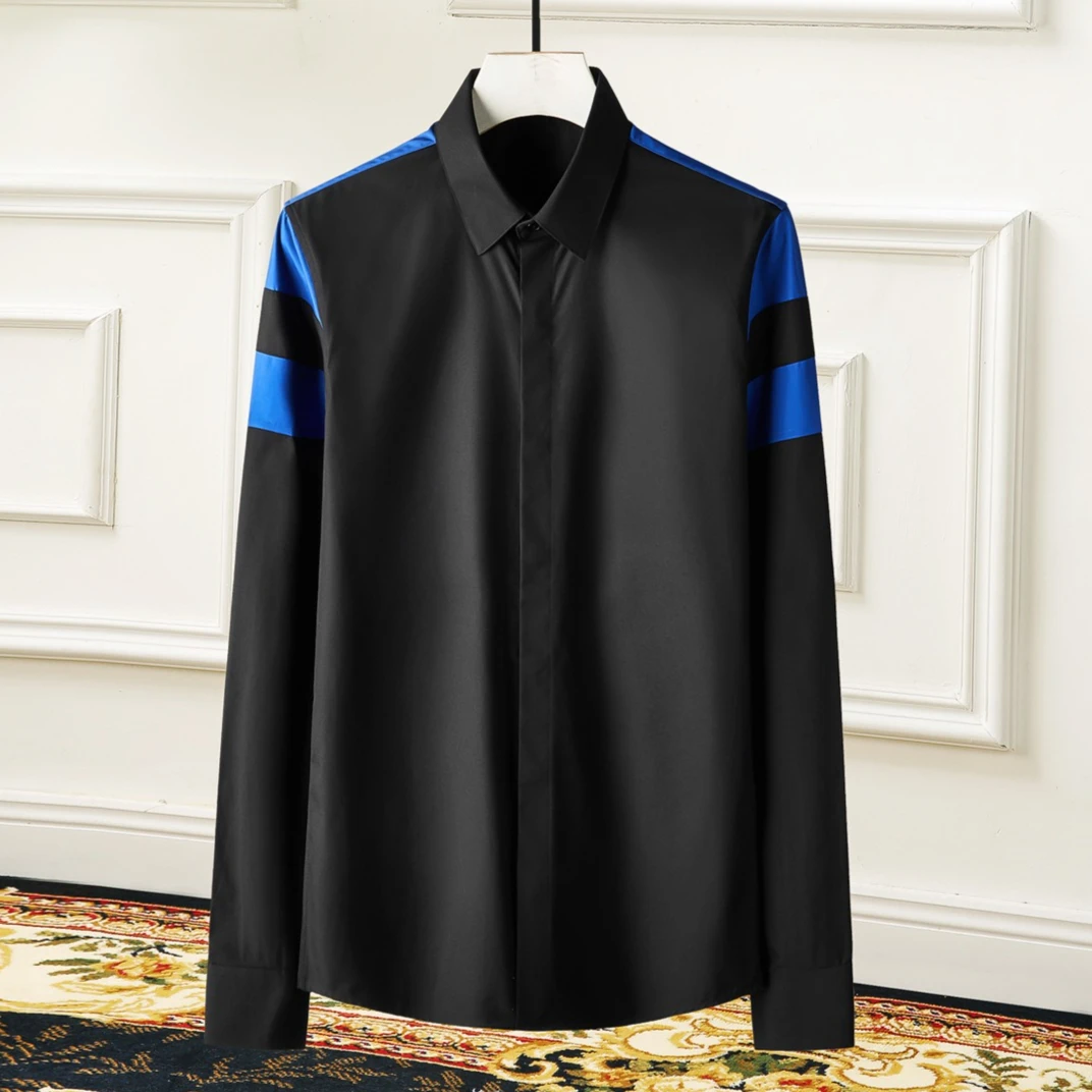 

High Quality Classic Contrasting Men's Shirt Long Sleeve Slim Fit Casual Shirts Cotton Breathable Business Social Dress Shirts
