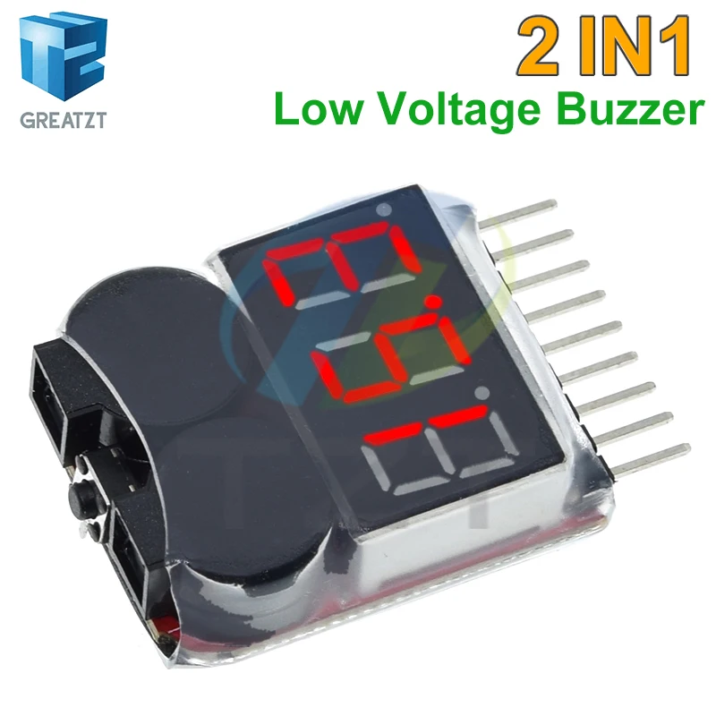 TZT 1-8S Lipo/Li-ion/Fe RC helicopter airplane boat etc Battery Voltage 2 IN1 Tester Low Voltage Buzzer Alarm