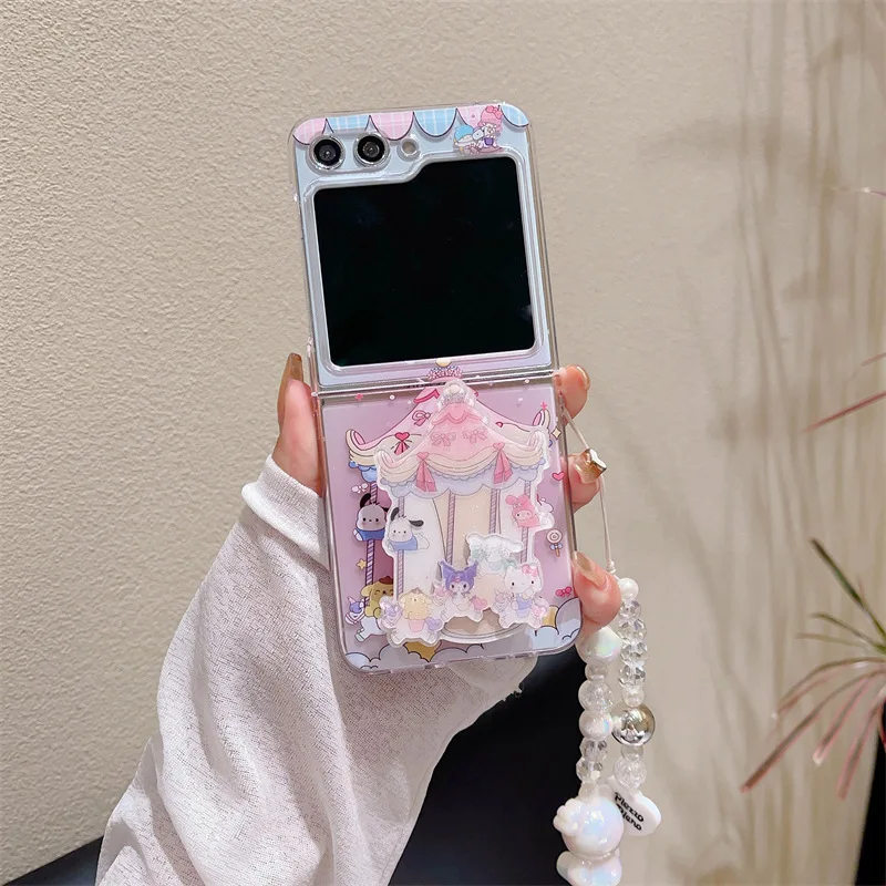 

Creative Bracket Cartoon Cute Animals Phone Case for Samsung Galaxy Z Flip 4 Z Flip 5 Hard PC Back Cover for ZFlip5 Case Shell