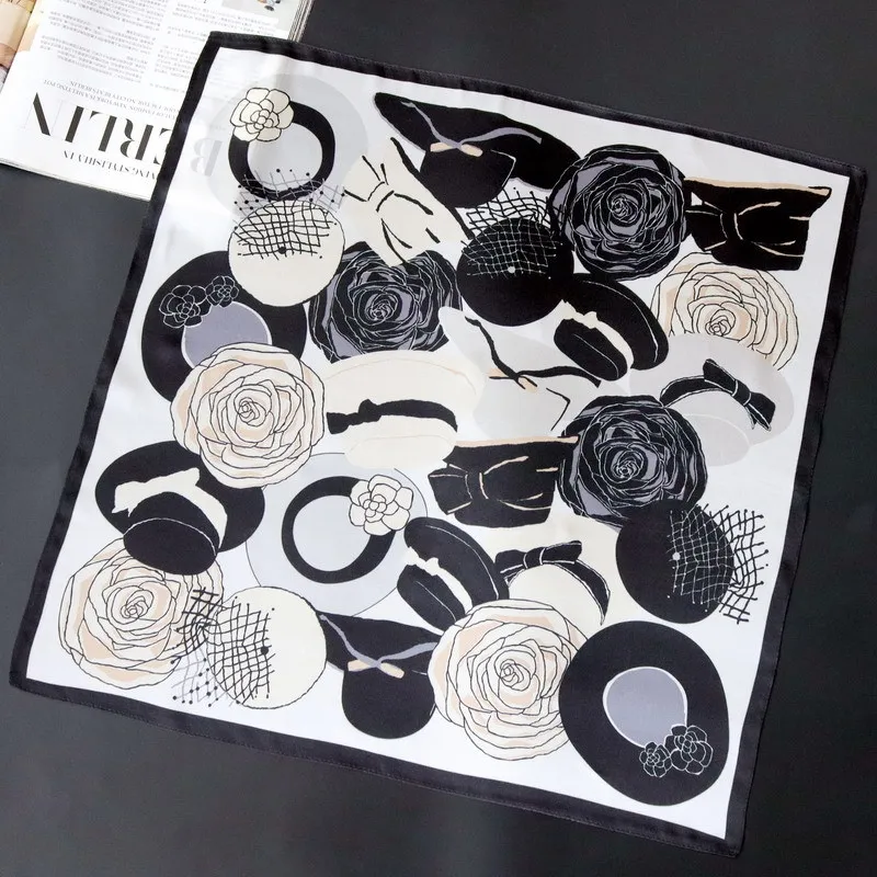 2025 جديد 100% وشاح حريري نقي النساء الرقبة الشعر فولارد باندانا ساحة عقال الحجاب طباعة المعطف الأوشحة الباشمينا شال 53 سنتيمتر #6