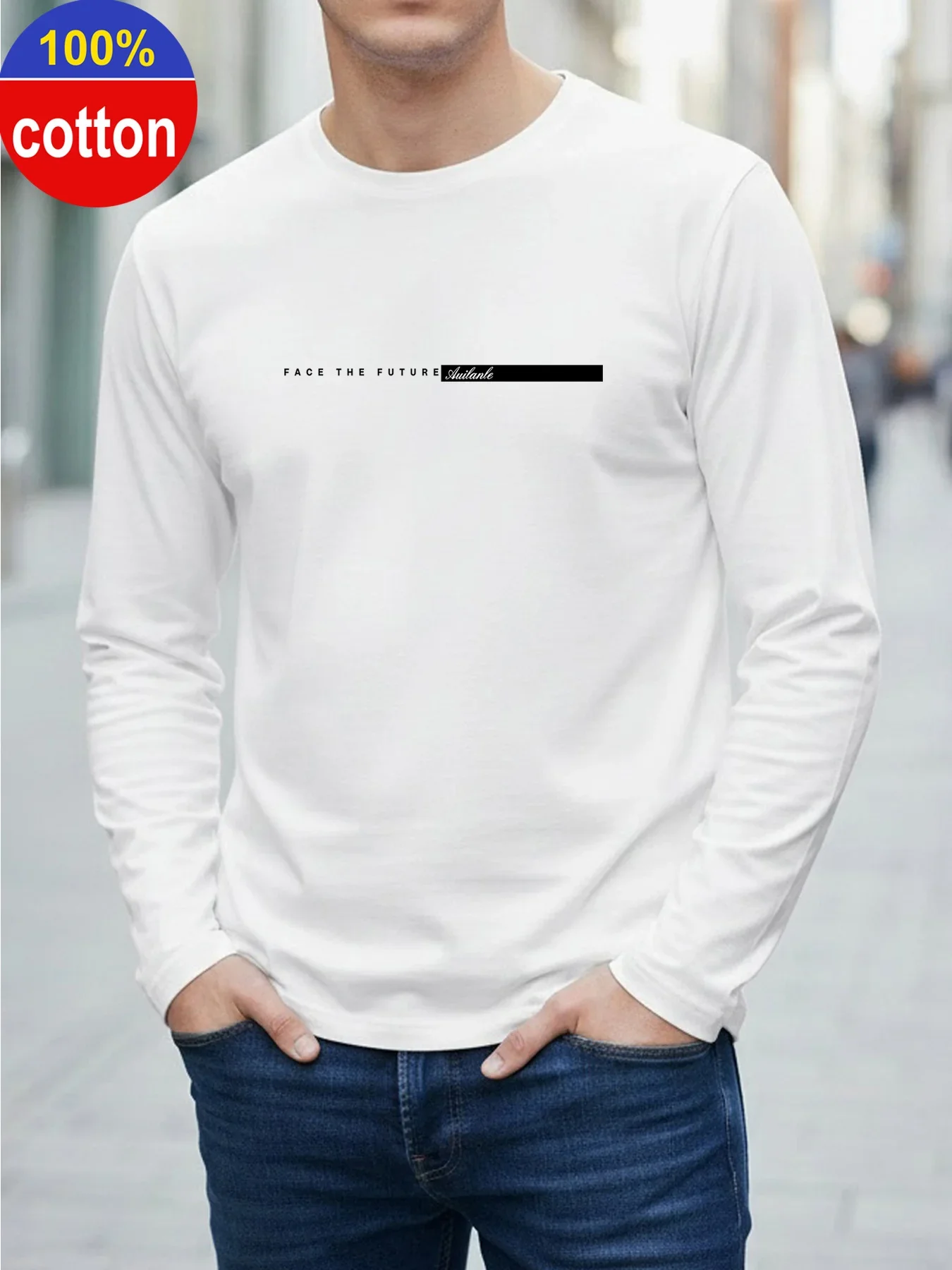 Mens 100 Pure Cotton Long Sleeve T Shirt Milan Italian Pattern Print Crew Neck Standard Size Machine Washable Comfortable Fashio