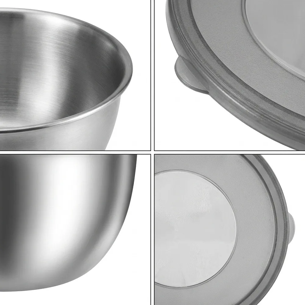3-Piece Stainless Steel Salad Bowl Set With Lids, Stackable Mixing Bowls For Kitchen Food Prep And Serving, Kitchen Tableware