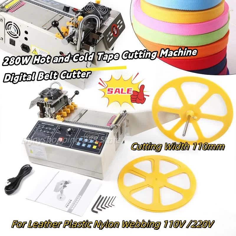 280W Hot and Cold Tape Cutting Machine Digital Belt Cutter Cutting Width 110mm For Leather Plastic Nylon Webbing 110V /220V