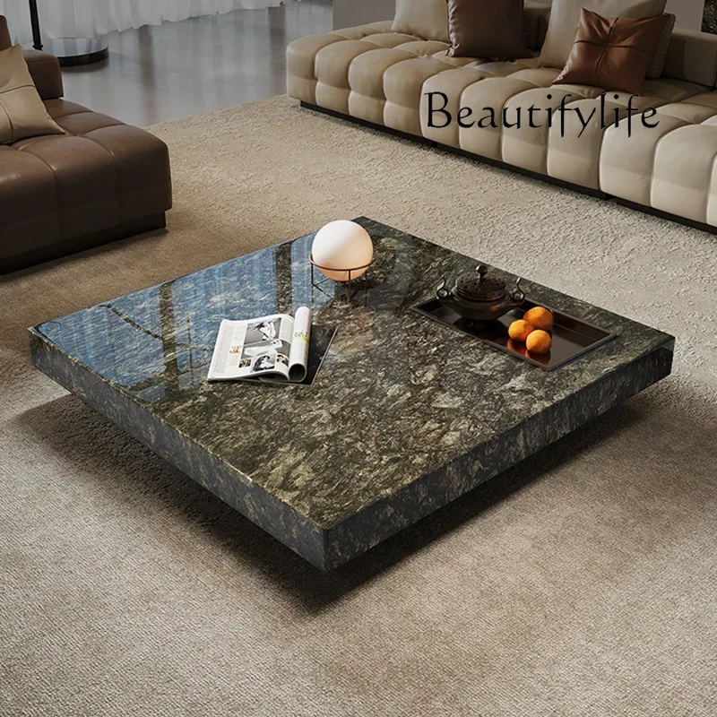 N44 Natural luxury stone platinum diamond box coffee table modern simple villa living room high-end marble square suspension tab