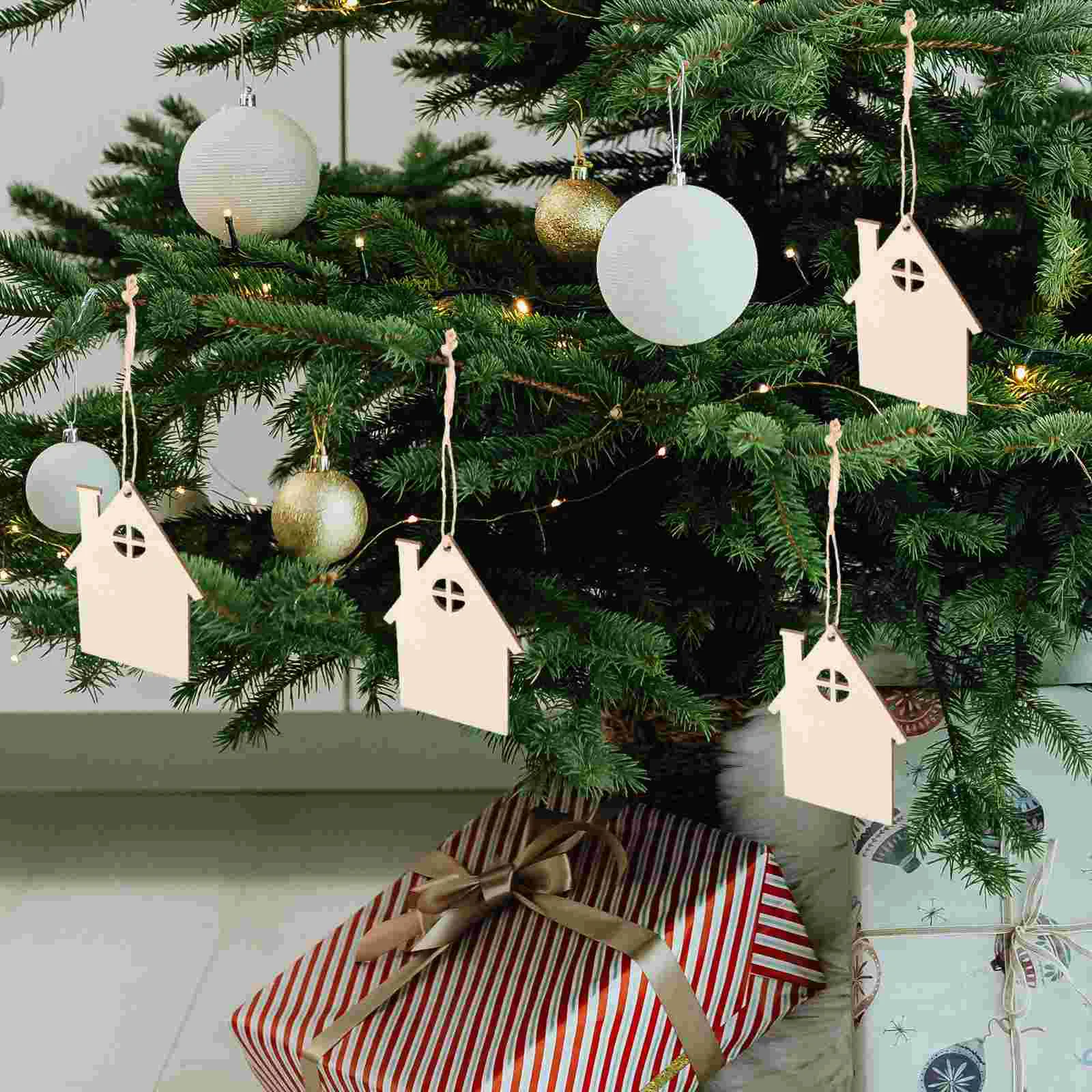 

20 Pcs DIY Wooden Christmas Pendant Decoration Chip Small (small House 9cm) 20pcs Of Crafts