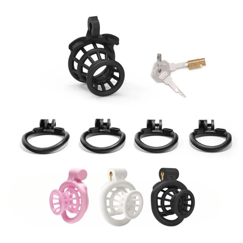 ABS Fish Basket Chastity Cage for Men Gay Light Weight Restrain Small Cock Lock with 4 Penis Rings BDSM Lock Device Adults Toys