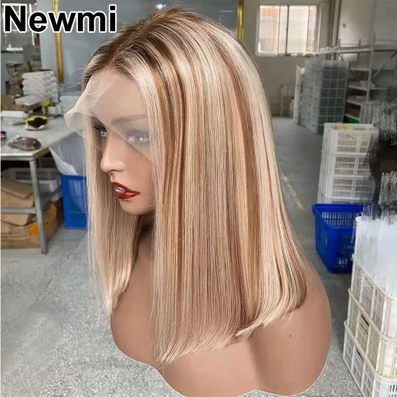 

Ombre Highlight Brown Blonde Bob Lace Front Wig Human Hair P4613 Color 13x4 Lace Frontal Bob Lace Front Human Hair Wigs