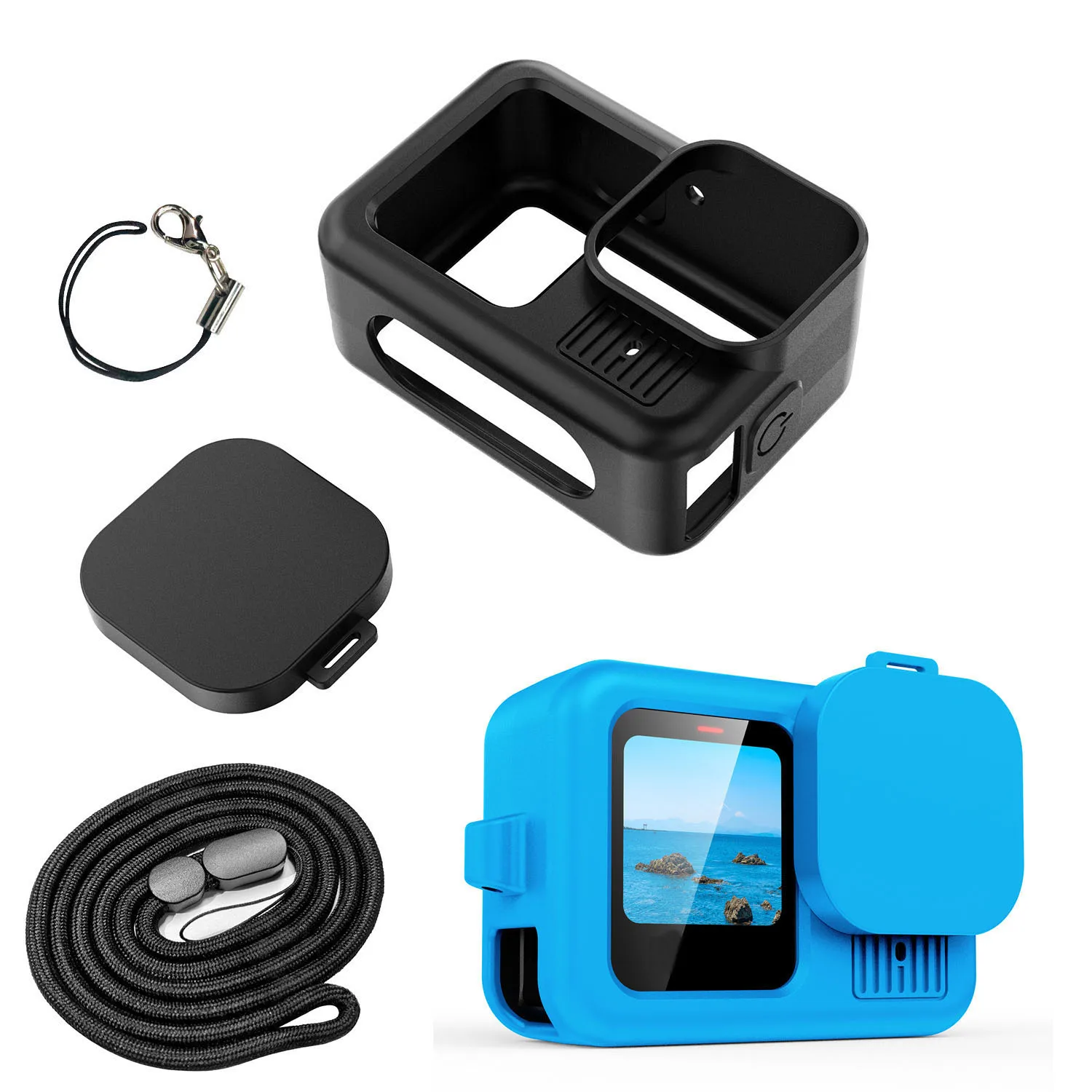 Silicone Case Lens Cap Cover Protector Shell For Gopro Hero 13 Black Camera Frame Wrist Strap LCD Display Screen Hard Glass Film