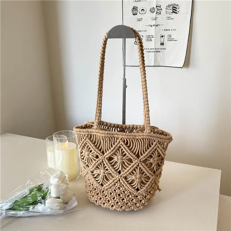 

Тканевая однотонная универсальная сумка на плечо, однотонная полая пляжная сумка 2025 года, высококачественные сумки для женщин, новые универсальные женские сумки