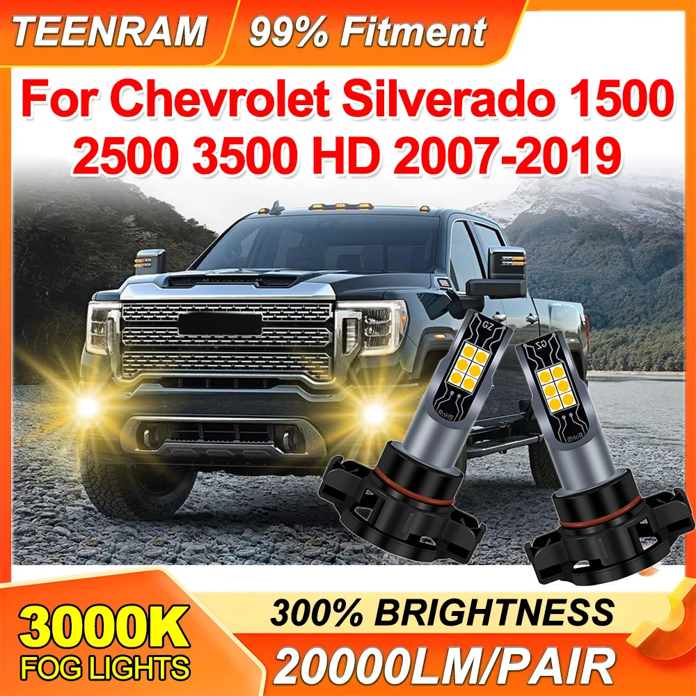 

2Pcs LED Fog Bulbs 5202 H16(EU) Yellow Lamps 3000K For Chevrolet Silverado 1500 2500 3500 HD 2007-2019 DRL Light Plug-N-Play
