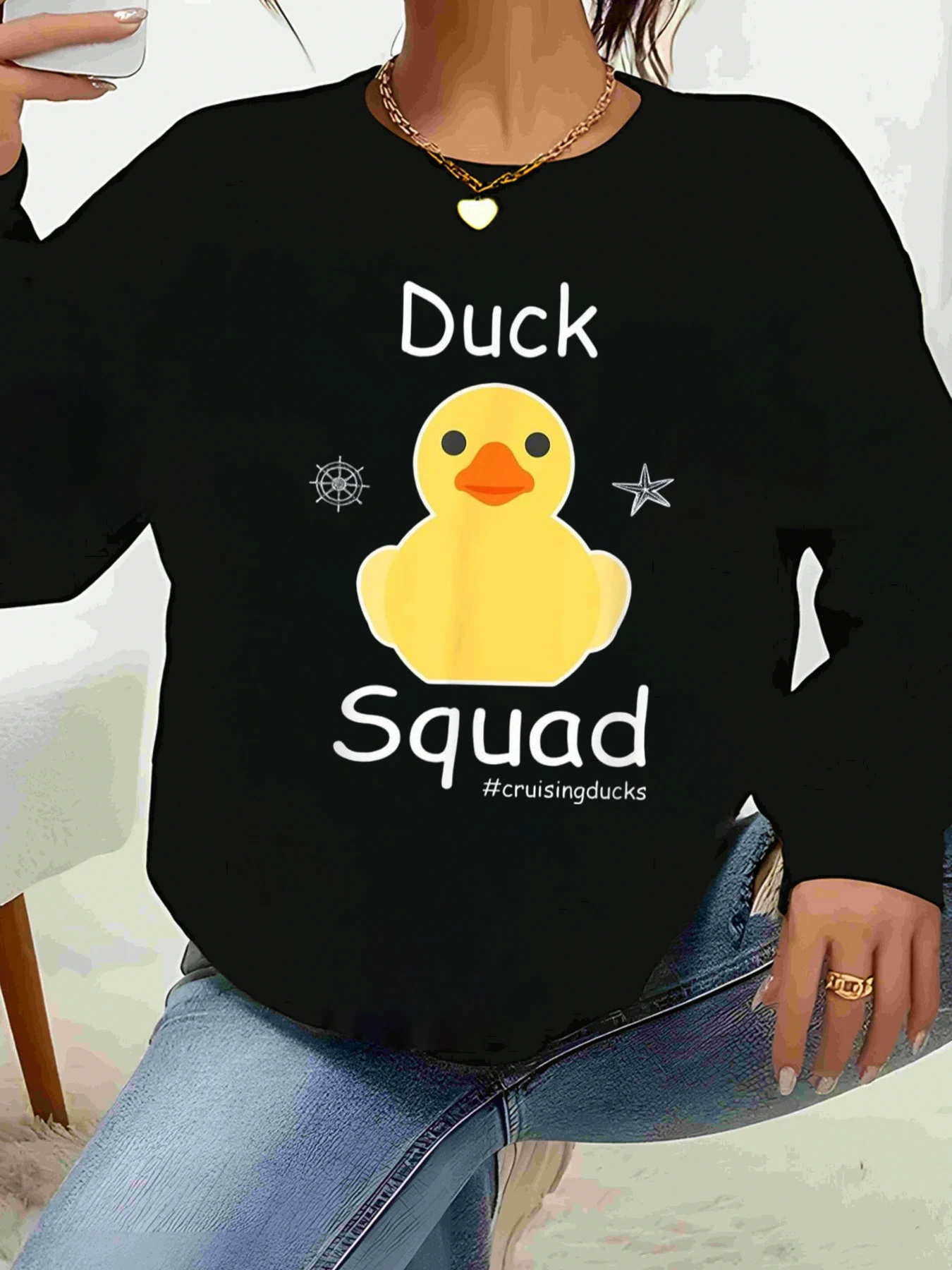 

Футболка с длинными рукавами и принтом утки, тема круизевых уток, повседневная одежда, женская мода