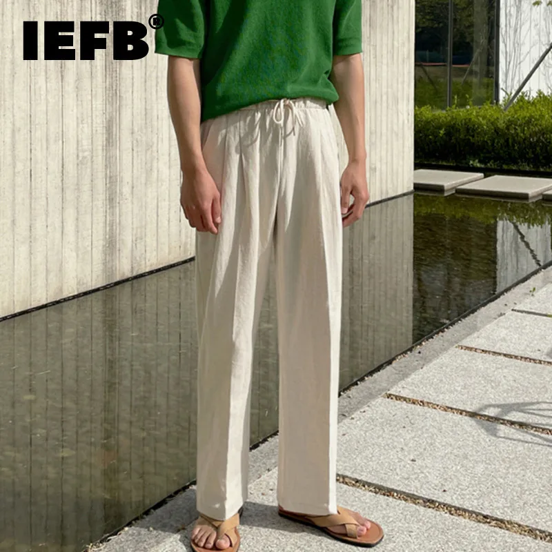 IEFB Simple Men's Casual Trousers Drawstring Loose Elastic Waist Straight Wide Leg Droop Male Pants Autumn Korean Style 9C8998