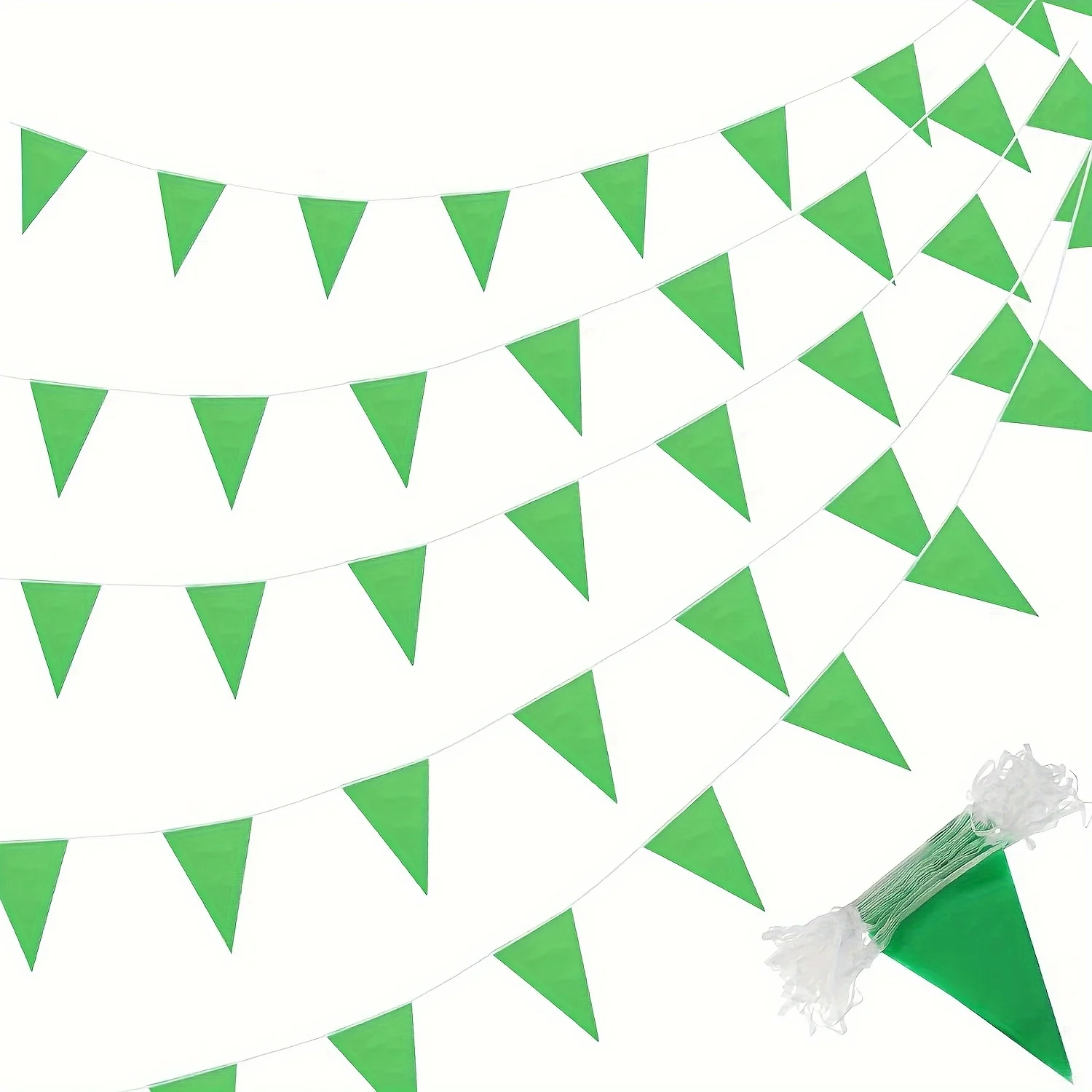 Flag Triangle Bunting Bulk Garland Grand Opening Mardi Gras Birthday Party Decoration Festival Celebration Outdoor (Green)