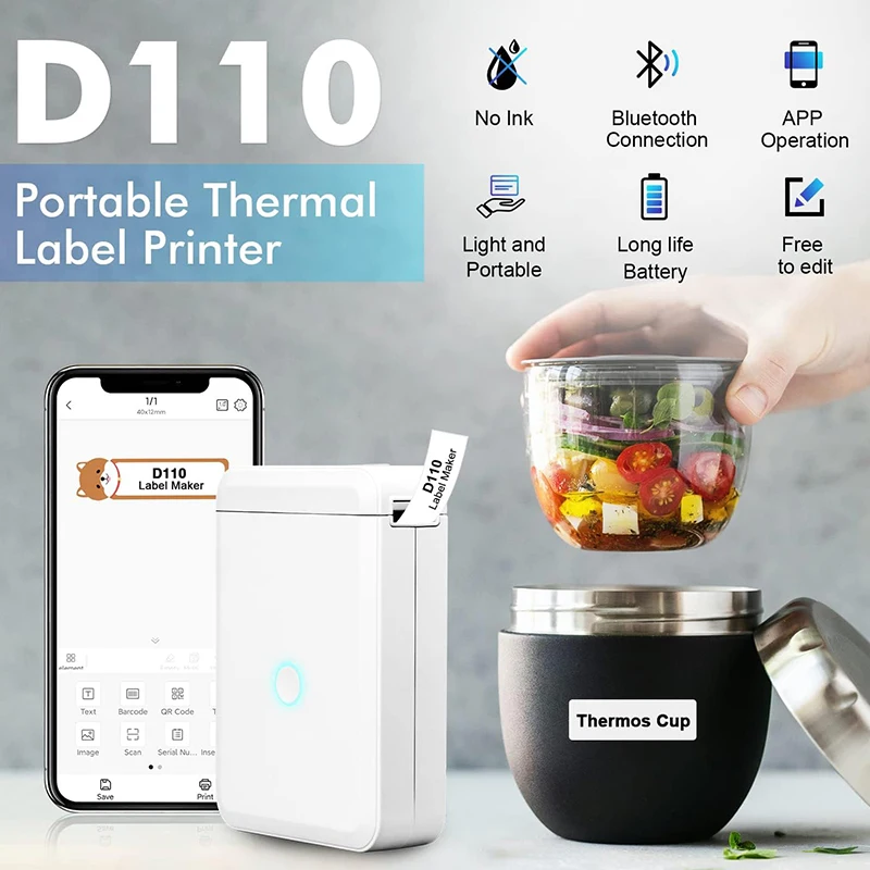 Niimbot D110 Mini Portable Printer For Mobile Thermal Adhesive Label Printer For Stickers Pocket Labeling Maker Machine Wireless