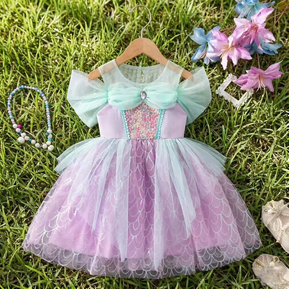 Little Mermaid Sequined Costume - Girls' Princess Dress for Halloween Cosplay Dress & Birthday Party