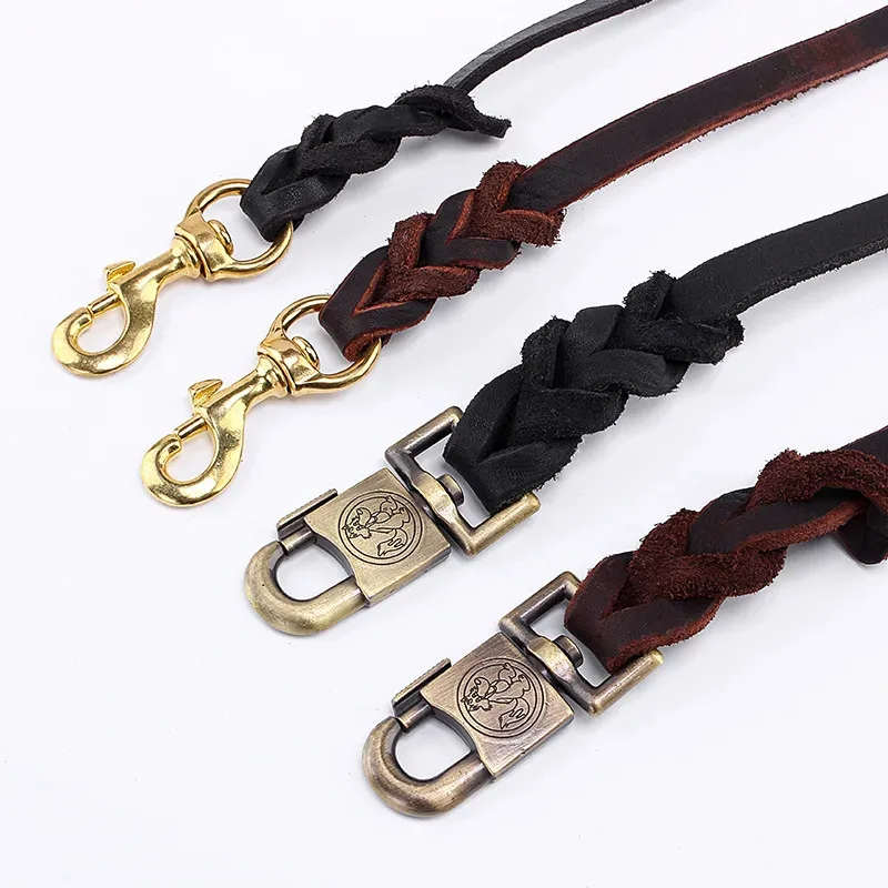 Genuine Leather Dog Leash - Top Grain Cowhide Training Lead with Heavy Duty Clip, Handcrafted Pet Leash for Medium Large Dogs view 4