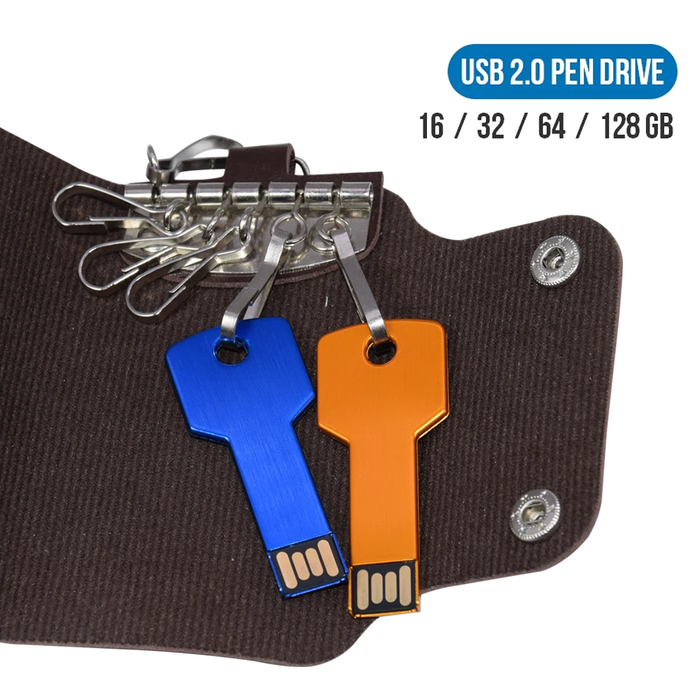 Clés USB 2.0 en forme de clé en métal, clé USB étanche, clé USB, capacité réelle, disque U, 16 Go, 32 Go, 64 Go, 8 Go