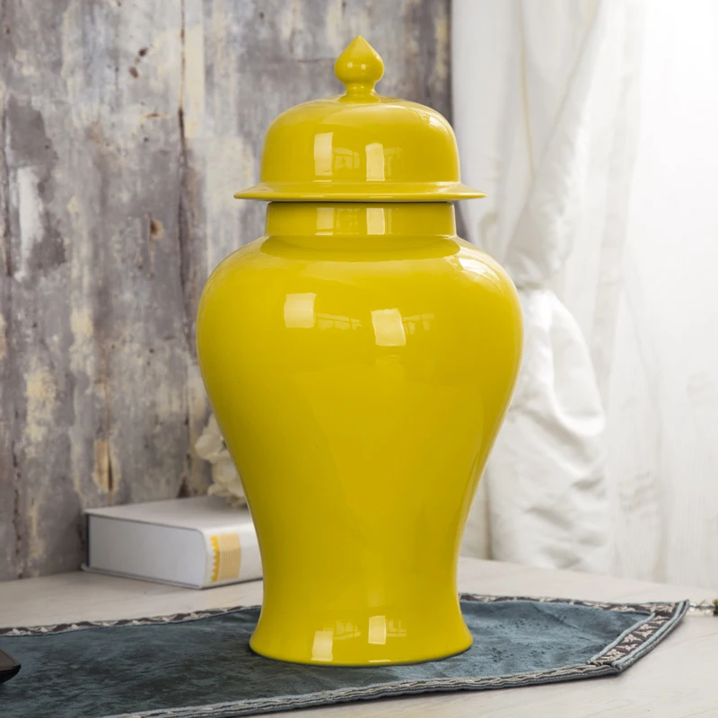 

Yellow Table Vase Single Color Centerpiece Art Deco Porcelain Vase Temple Jars Decorative Ginger Jars For Home Decor Centerpiece