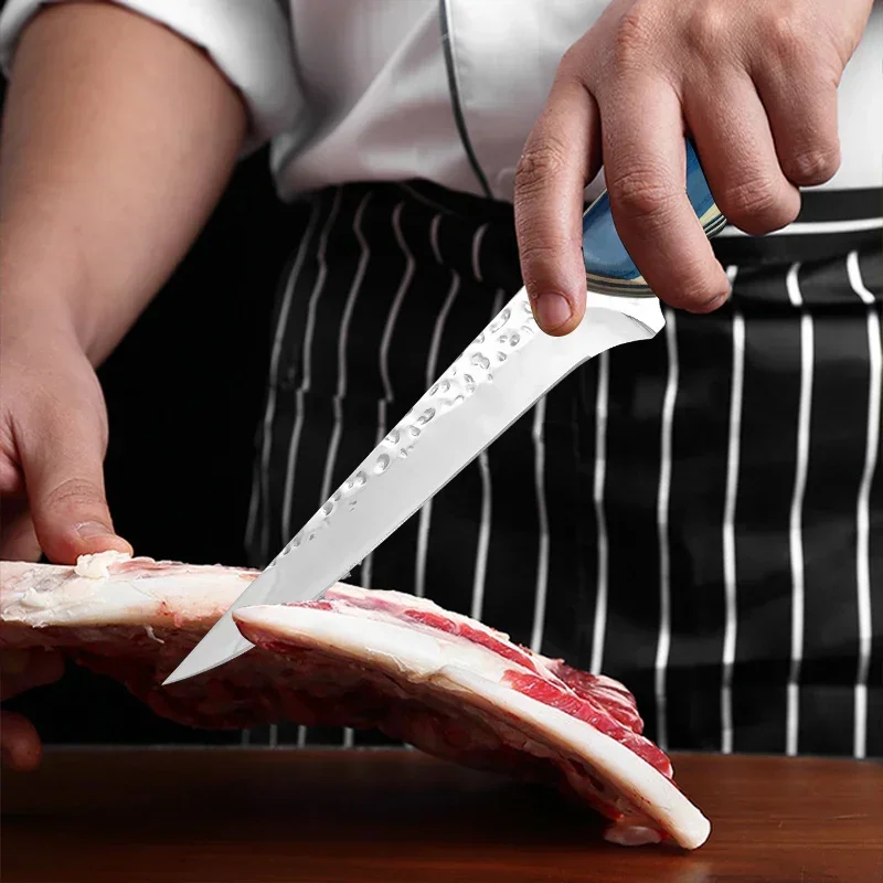 Couteau de chef en acier inoxydable avec manche en bois, lame forgée à la main, cuisine opaque, hacher la viande, trancher le poisson, désosser le boucher