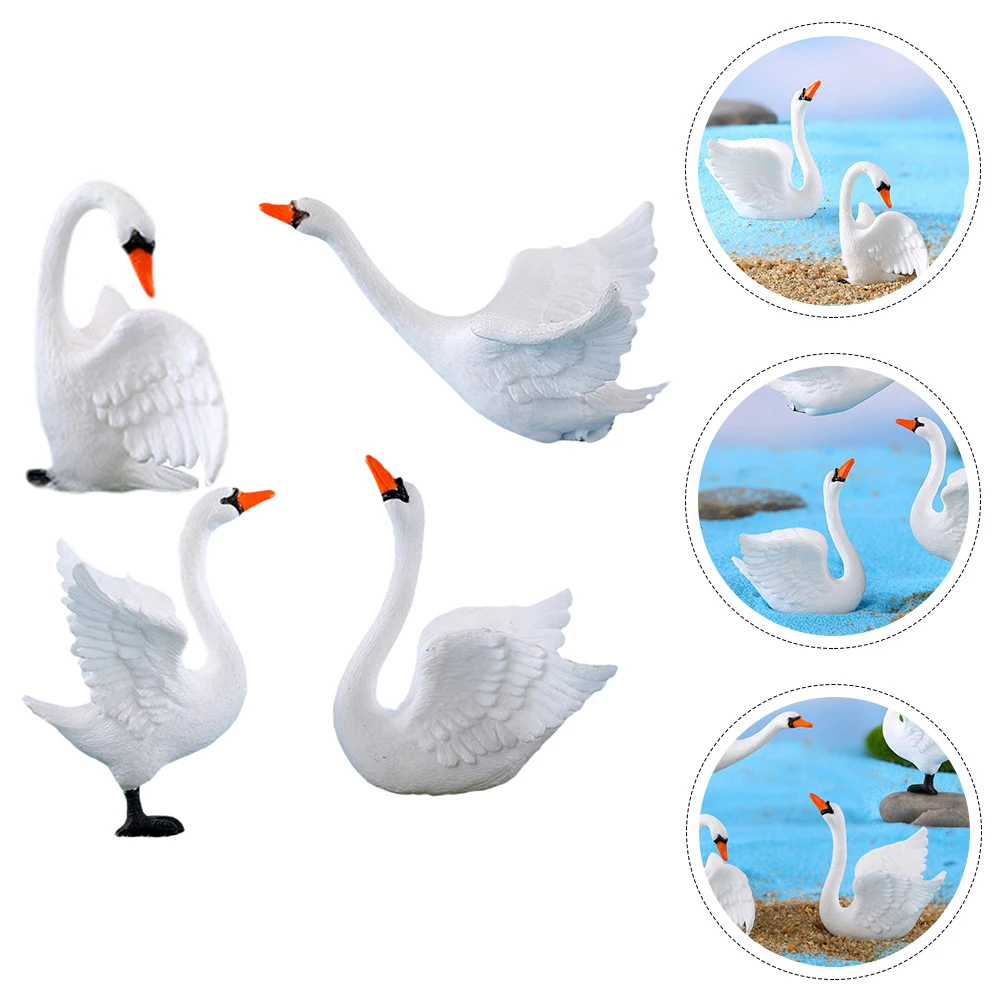 

4 Pcs Glass Mini Swan Decoration Ornaments Lovers Decorations Tiny Plastic Adornment