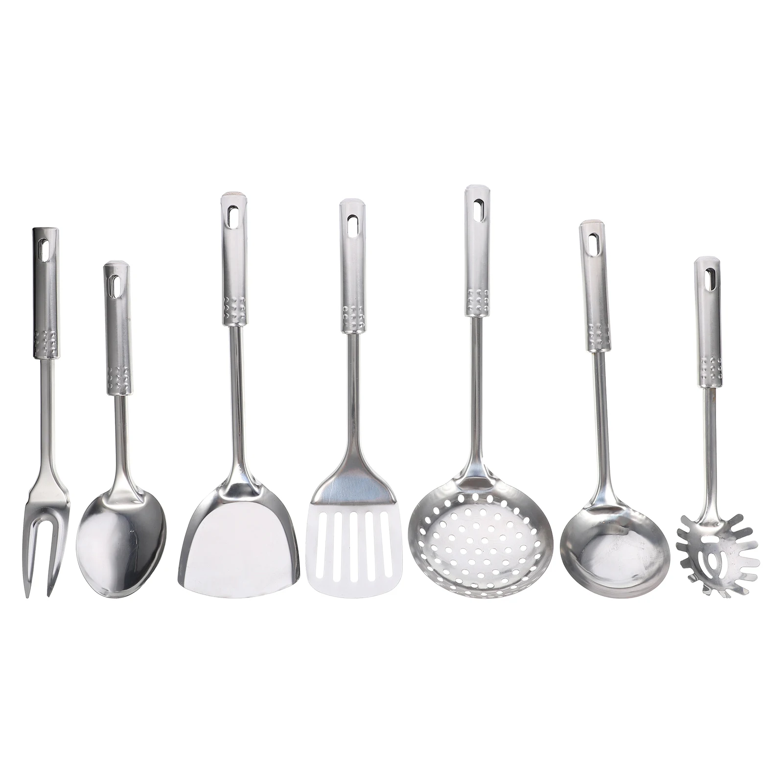 

7pcs Stainless Steel Kitchenware Set Cooking Utensils For Kitchen Space Saving Soup Ladle Meat Fork Colander Upgrade Cookware