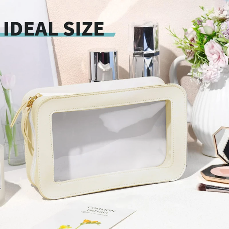 Clear Makeup Bag Pu Faux Leather Cute Small Visible Window Storage Lipsticks Cosmetics Case For Purse