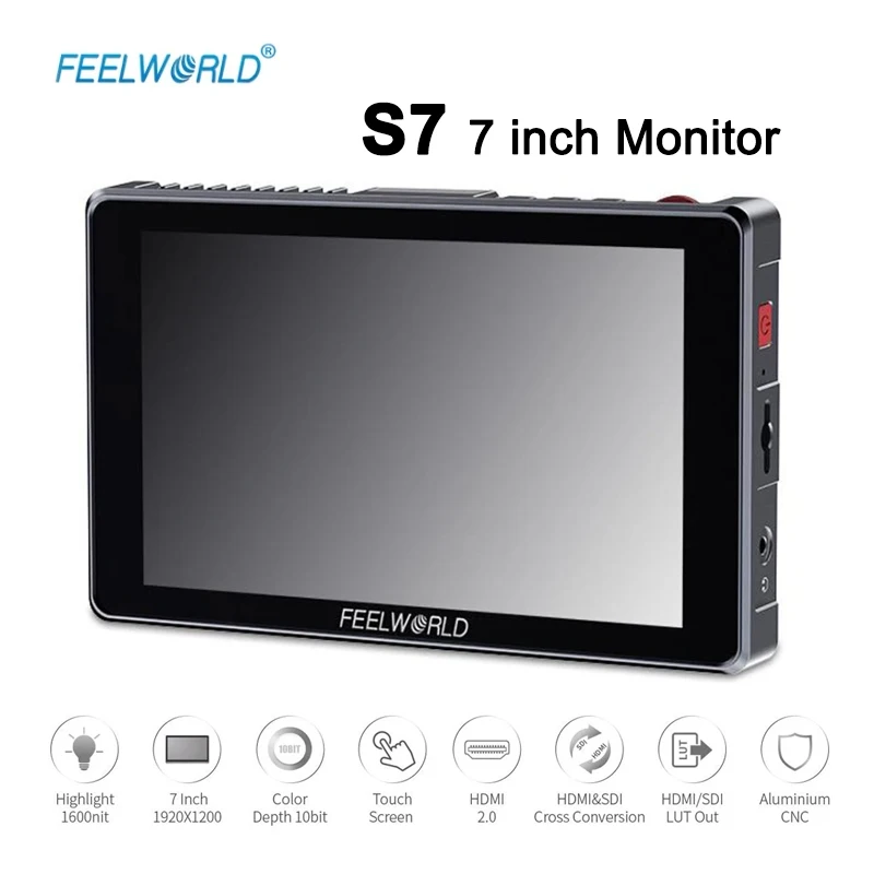 

FEELWORLD S7 7 inch Monitor 12G-SDI HDMI2.0 4K HDR/3D LUT 16:10 IPS Panel Touch Screen Display Screen Camera Field Monitor