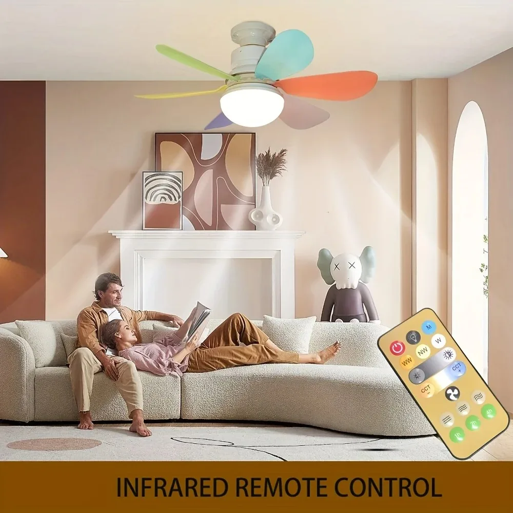 E27 Screw-in LED Ceiling Fan Light with Remote, Dimmable 3-Color 3-Speed Ceiling Fan Lamp for Home Bedroom Dining Room Decor