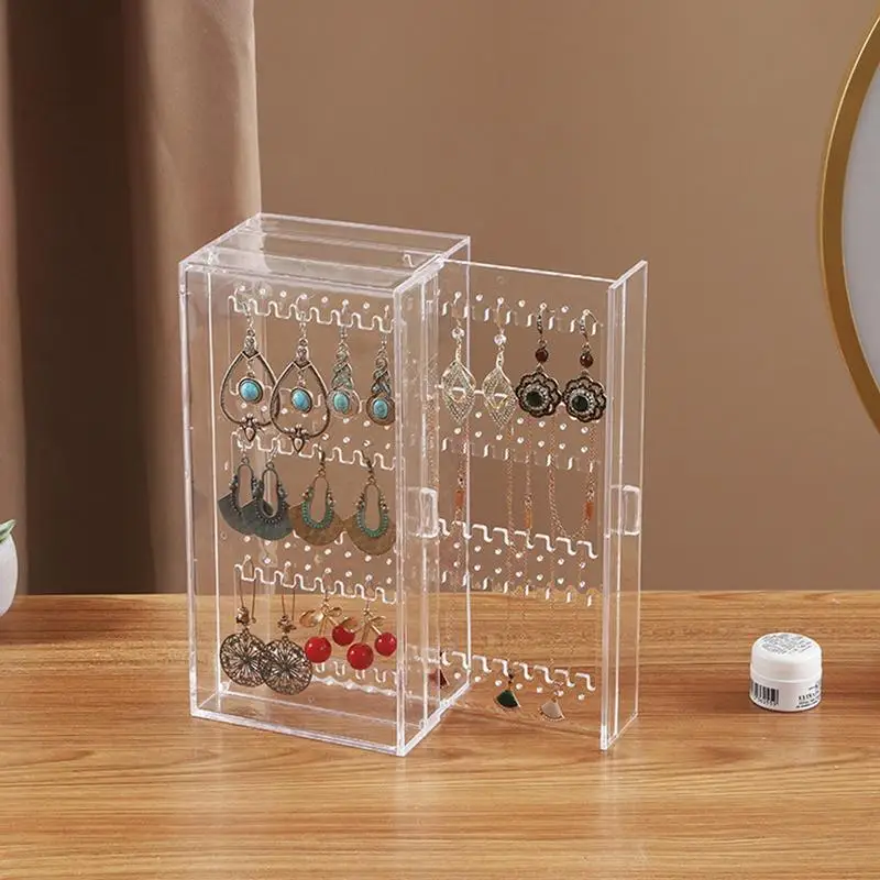 Jewelry Holder Display Case Acrylic Necklace Holder 2 Vertical Drawer Jewelry Organizer For Rings Earrings Brooches Cufflinks