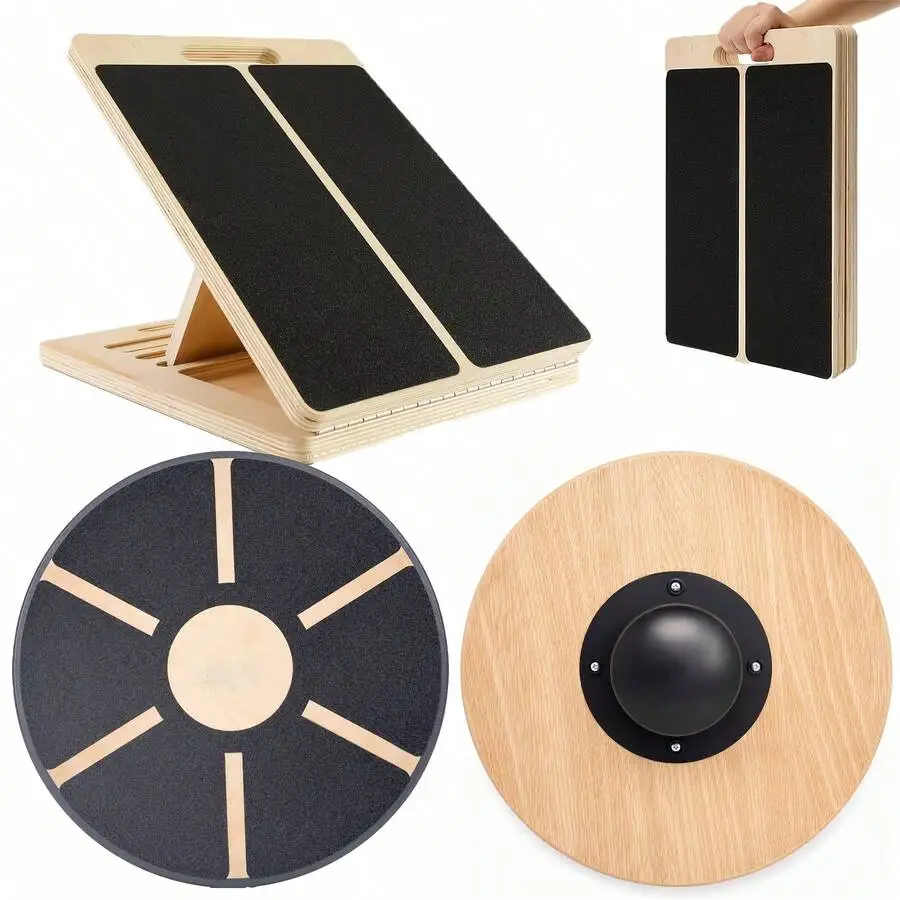 Portable Wooden Balance Board For Exercise And Core Strength Balance Training. Suitable For Calf Stretches, Squats, Pilates, Phy