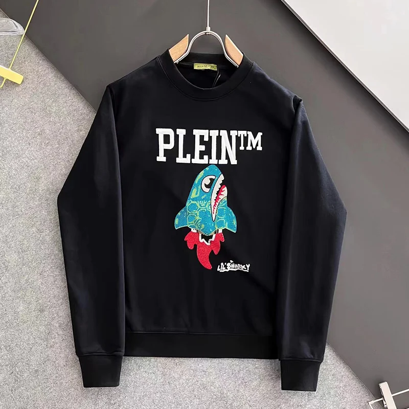 AlexPlein Rhinestones Embroidery 2023 Winter Men's Clothing Fashion Streetwear Hip Hop 100% Cotton Round Neck Leisure Sweatshirt