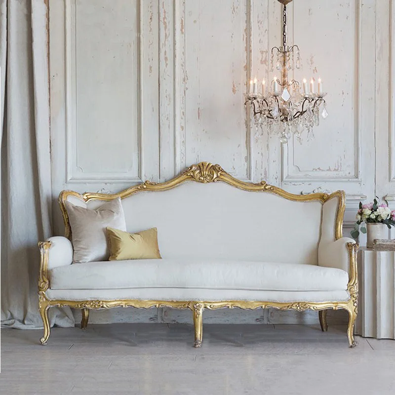 

American country light luxury solid wood sofa French model house villa living room three-seater multi-functional furniture